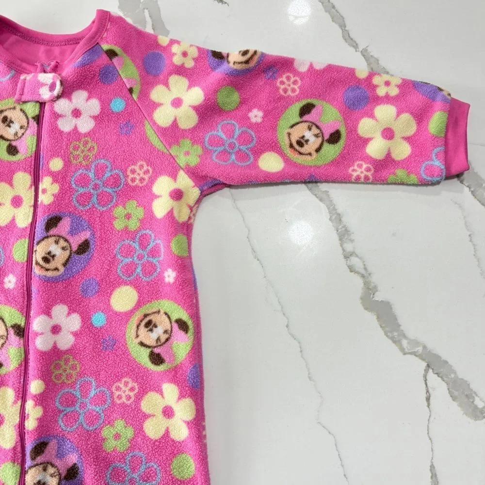 Disney Minnie Mouse Footed Pink Fleece Sleeper Floral Pajamas Footie 1-piece 3T